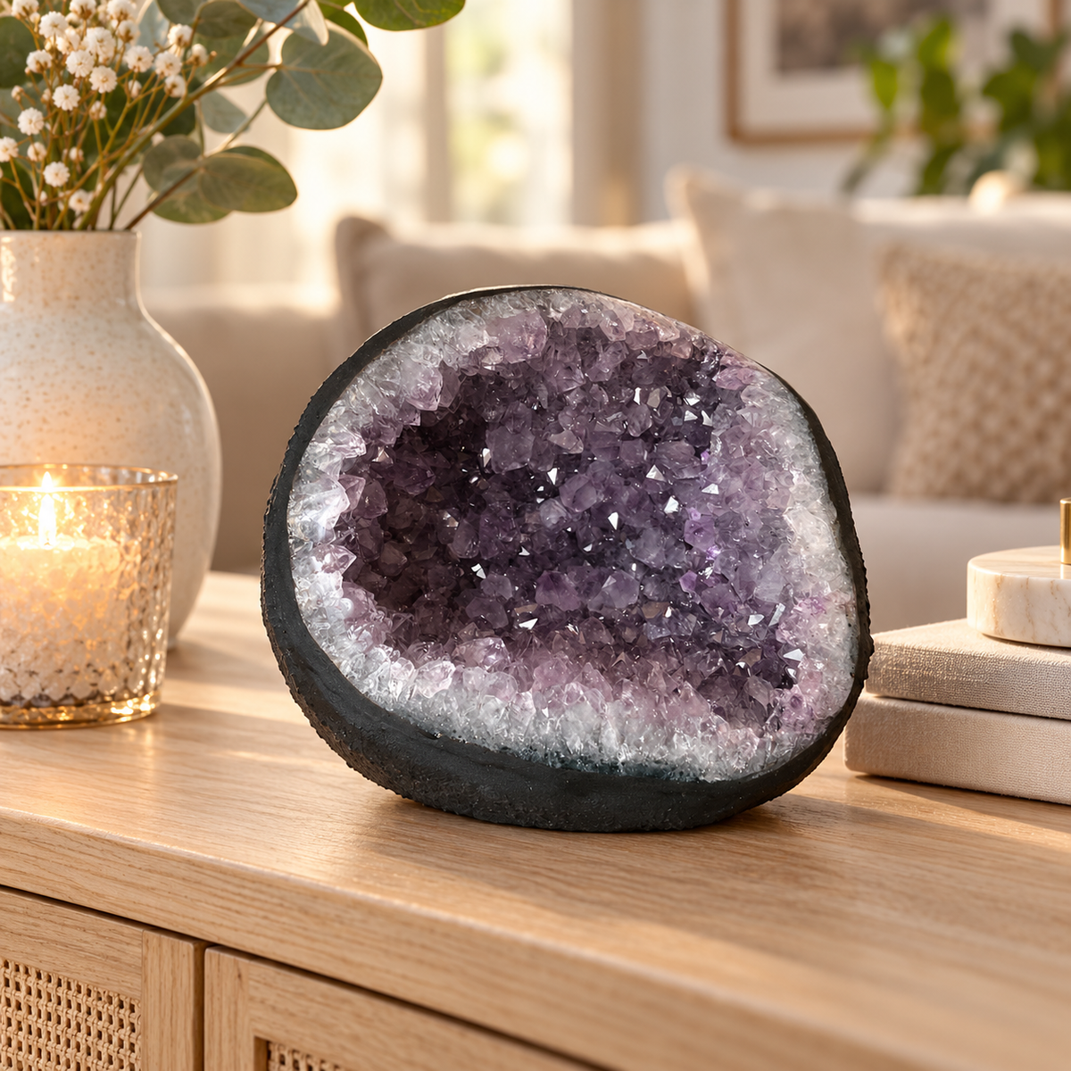 Amethyst Druse AAA-Qualität mit funkelnder Kristallhöhle – 2,3 kg – 14 x 13 x 13 cm – Edelstein Dekoration & Sammlerstück – Unikat Masterpiece 1479 – Brasilien