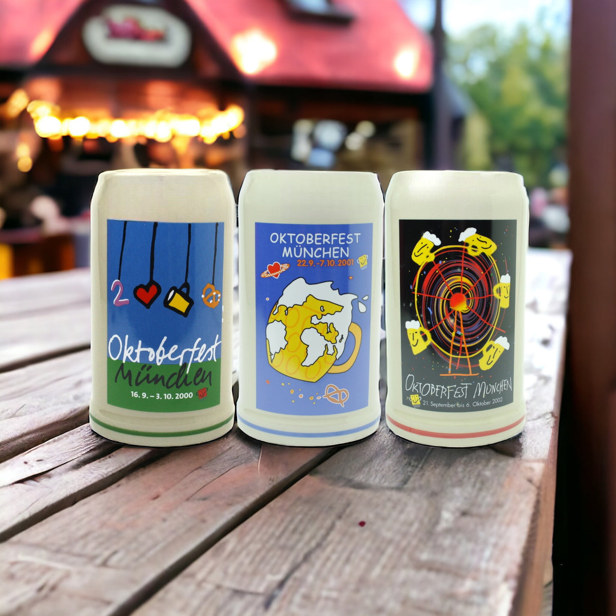 Steinfixx® - SALE -  Set 3 Stück original Oktoberfestkrüge der Jahre 2000, 2001 und 2002 I Jahrgangskrug I Jahreskrug I Wiesnkrug I Konvolut