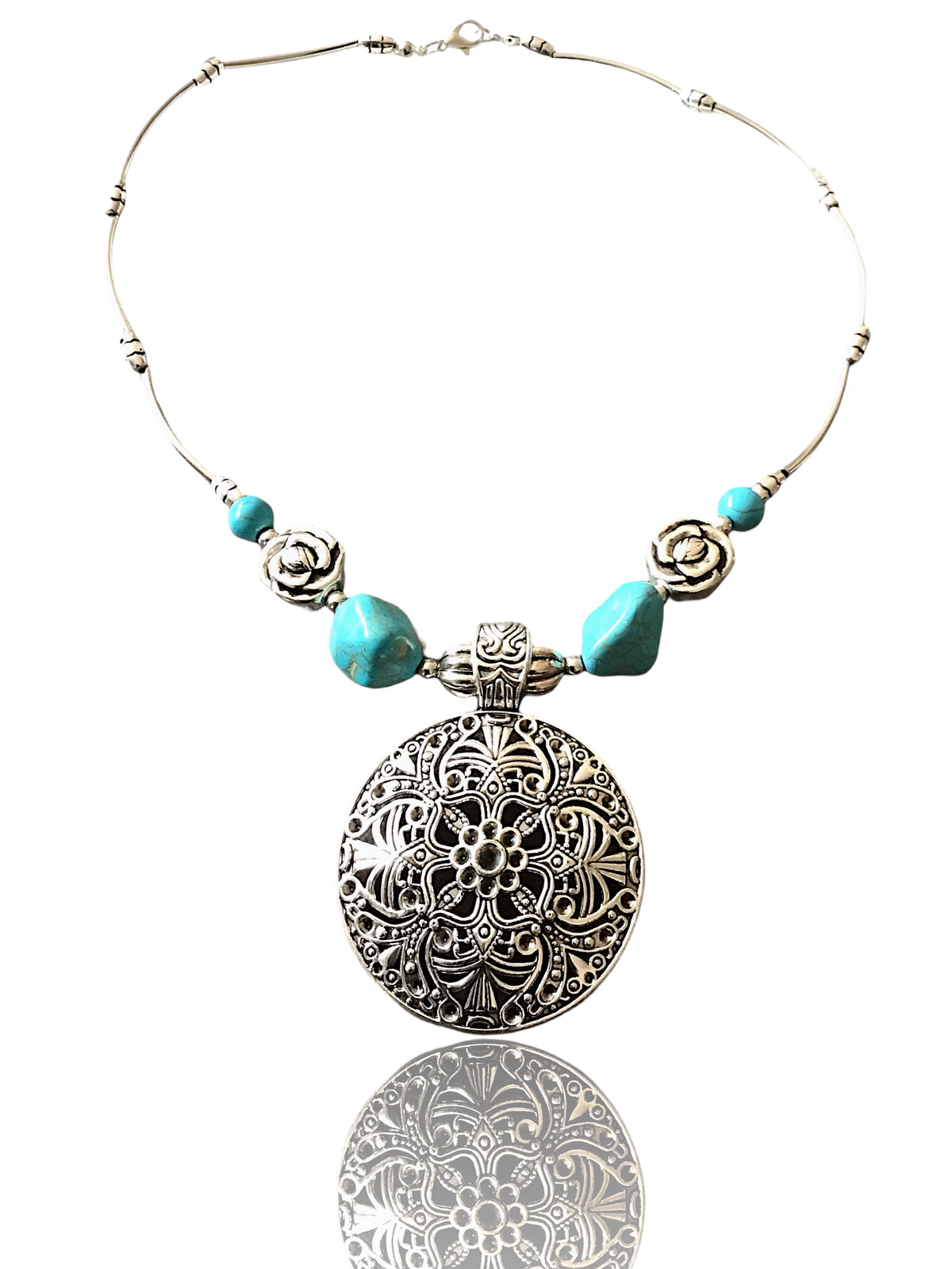 Mächtige Kette Vintage mit Türkenit  | Trachtenschmuck | Edelstahl versilbert | Ihre Energie immer dabei