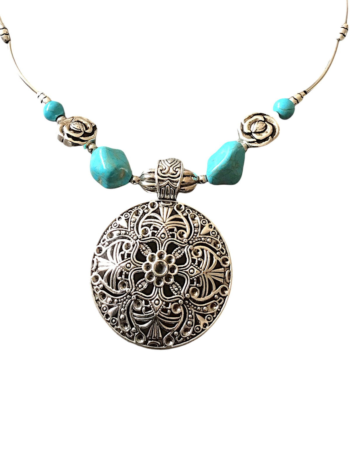 Mächtige Kette Vintage mit Türkenit  | Trachtenschmuck | Edelstahl versilbert | Ihre Energie immer dabei