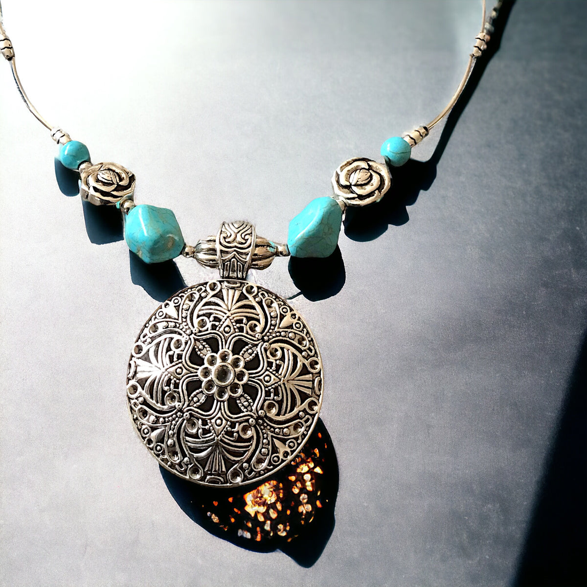Mächtige Kette Vintage mit Türkenit  | Trachtenschmuck | Edelstahl versilbert | Ihre Energie immer dabei