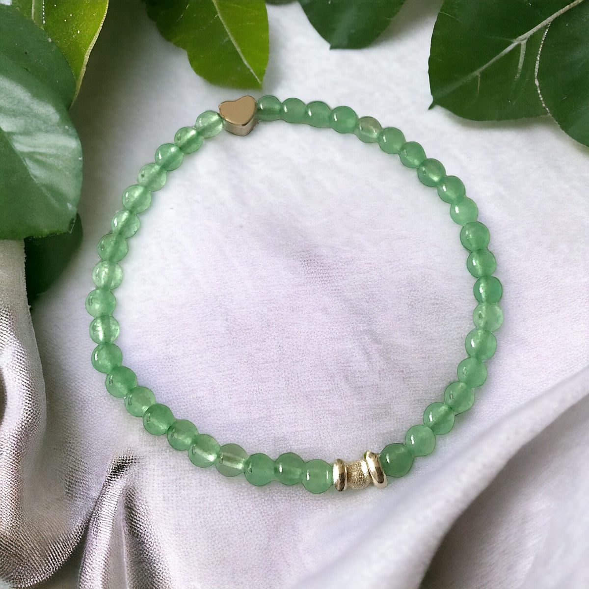 Steinfixx® - Aventurin Perlenarmband mit 925 Sternstaub-Silberperle und silbernem Herz - Mutmacher Hochwertiges Edelsteinarmband für Damen & Herren | Handgemachter Energieschmuck