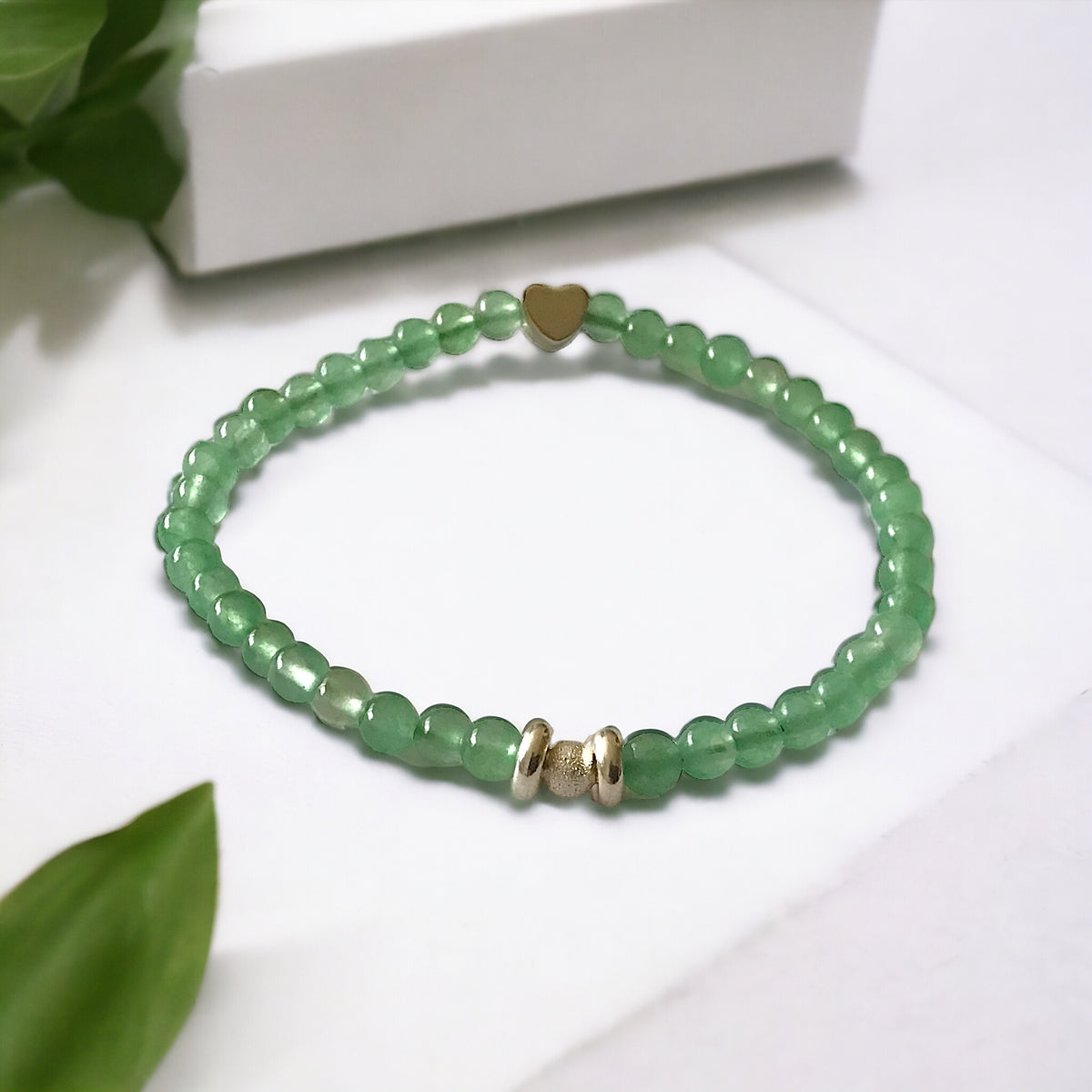Steinfixx® - Aventurin Perlenarmband mit 925 Sternstaub-Silberperle und silbernem Herz - Mutmacher Hochwertiges Edelsteinarmband für Damen & Herren | Handgemachter Energieschmuck