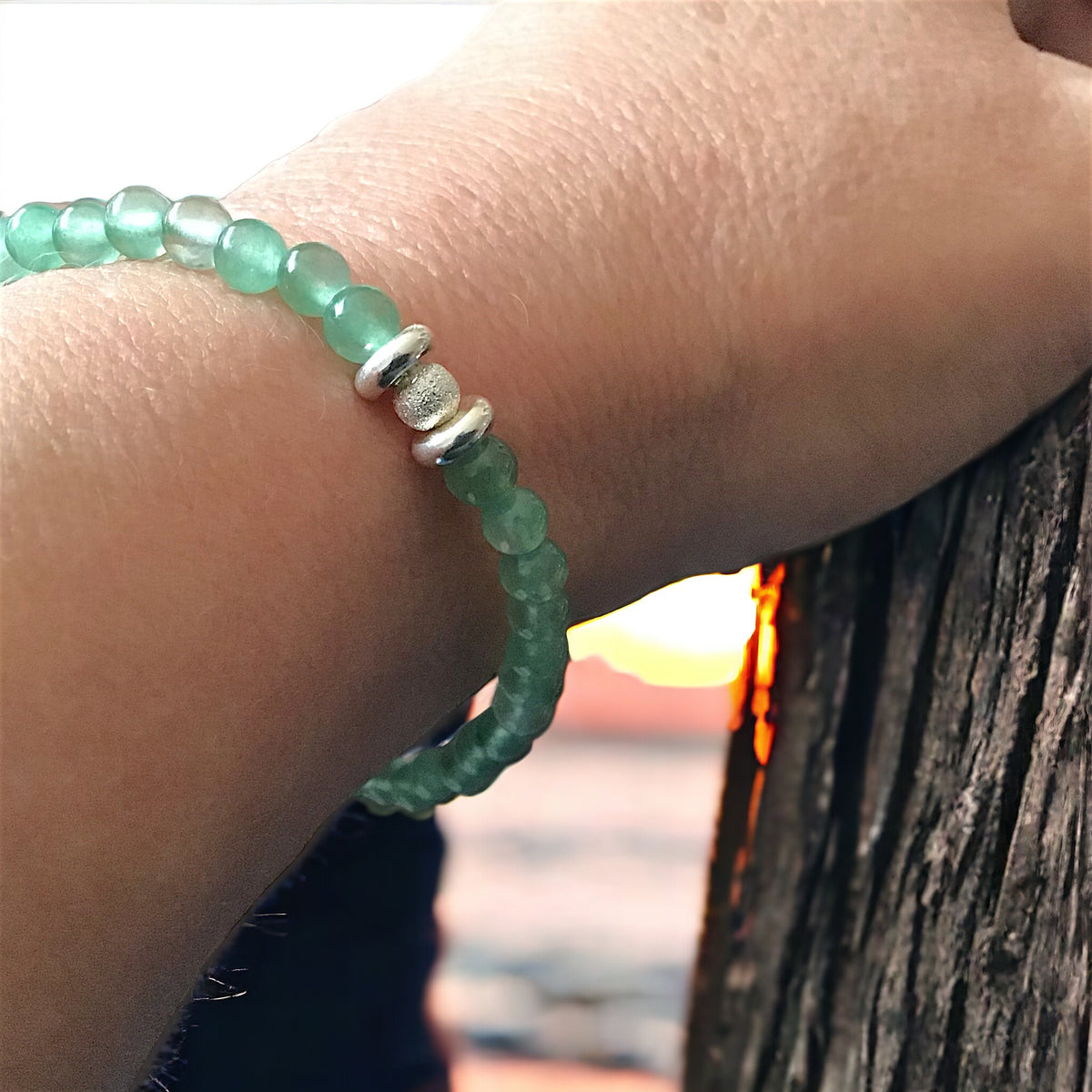 Steinfixx® - Aventurin Perlenarmband mit 925 Sternstaub-Silberperle und silbernem Herz - Mutmacher Hochwertiges Edelsteinarmband für Damen & Herren | Handgemachter Energieschmuck