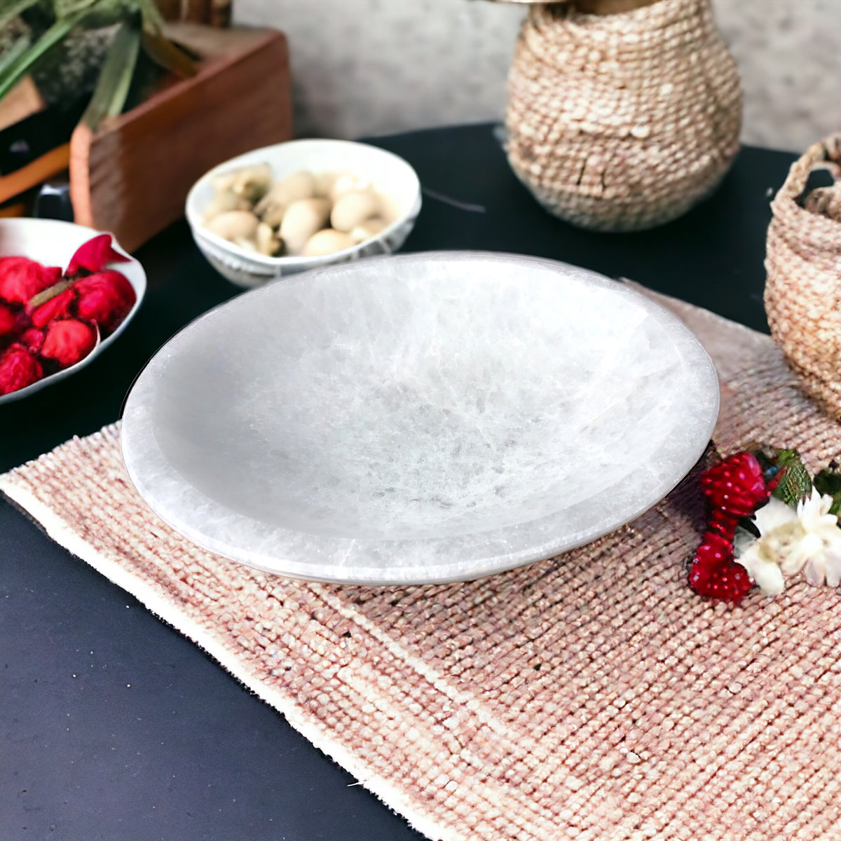 XXL Selenit Ladeschale Bowl Ø 20 cm - ca. 1000gr. - Kristallschale - in dieser Größe selten erhältlich - AAA-Qualität - Marokko