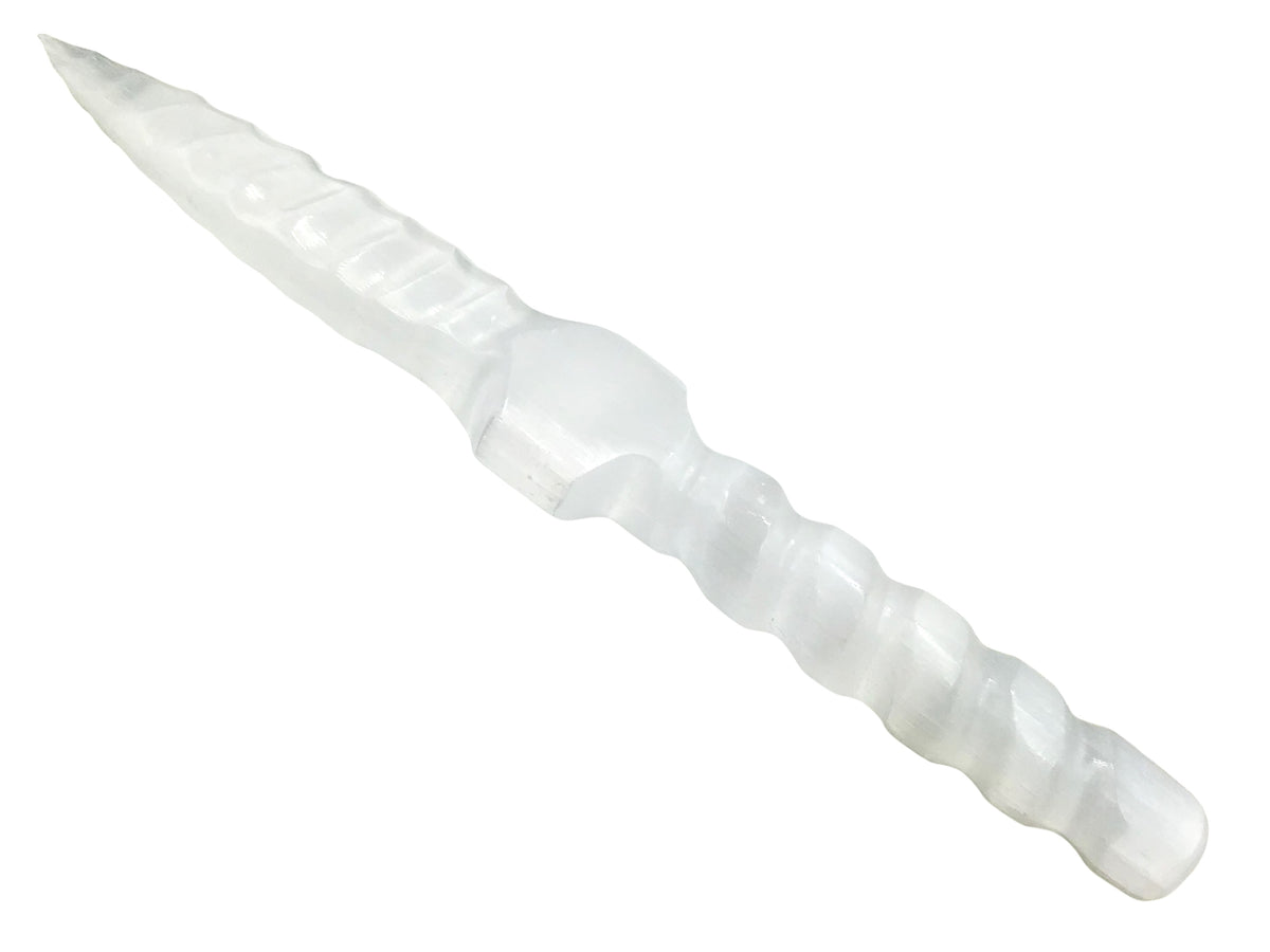 Selenit Ritualdolch in Spiralform - Ritualmesser -Lichtbringer - 25x5x2cm - ca. 240gr. für Wicca und Pagan, Rituale und Zeremonien I Marokko
