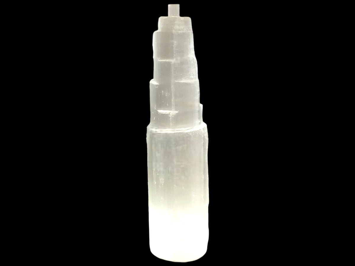 Selenit Monolith „Lichtbringer“ – AAA Qualität aus Marokko – Selenit Tower in Handarbeit gefertigt – ca. 20 x 5,5 cm – ca. 630 g – Sammlerstück