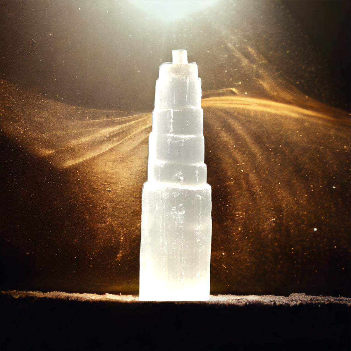 Selenit Monolith „Lichtbringer“ – AAA Qualität aus Marokko – Selenit Tower in Handarbeit gefertigt – ca. 20 x 5,5 cm – ca. 630 g – Sammlerstück
