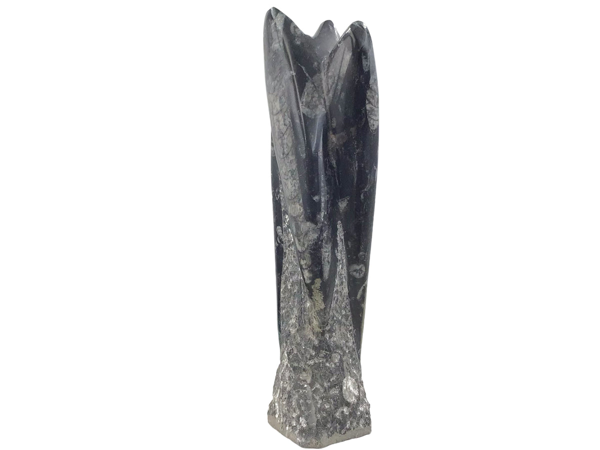 Orthoceras Fossilien Skulptur – ca. 23 cm Naturstein aus Marokko – 1200 g Fossilienmarmor mit echten Urzeit-Fossilien – Deko Statue / Turm