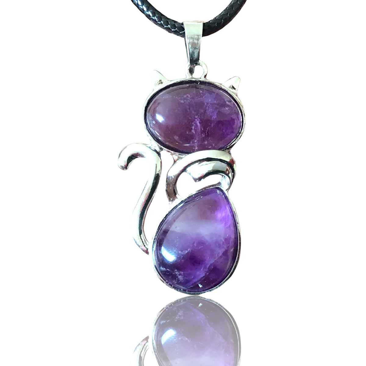 Für Katzenliebhaber <3 Steinfixx® - Edelstein Kette mit Katzen Anhänger | doppelte Edelsteine | Edelstahl versilbert | für Katzenliebhaber |farbintensiv | Sale