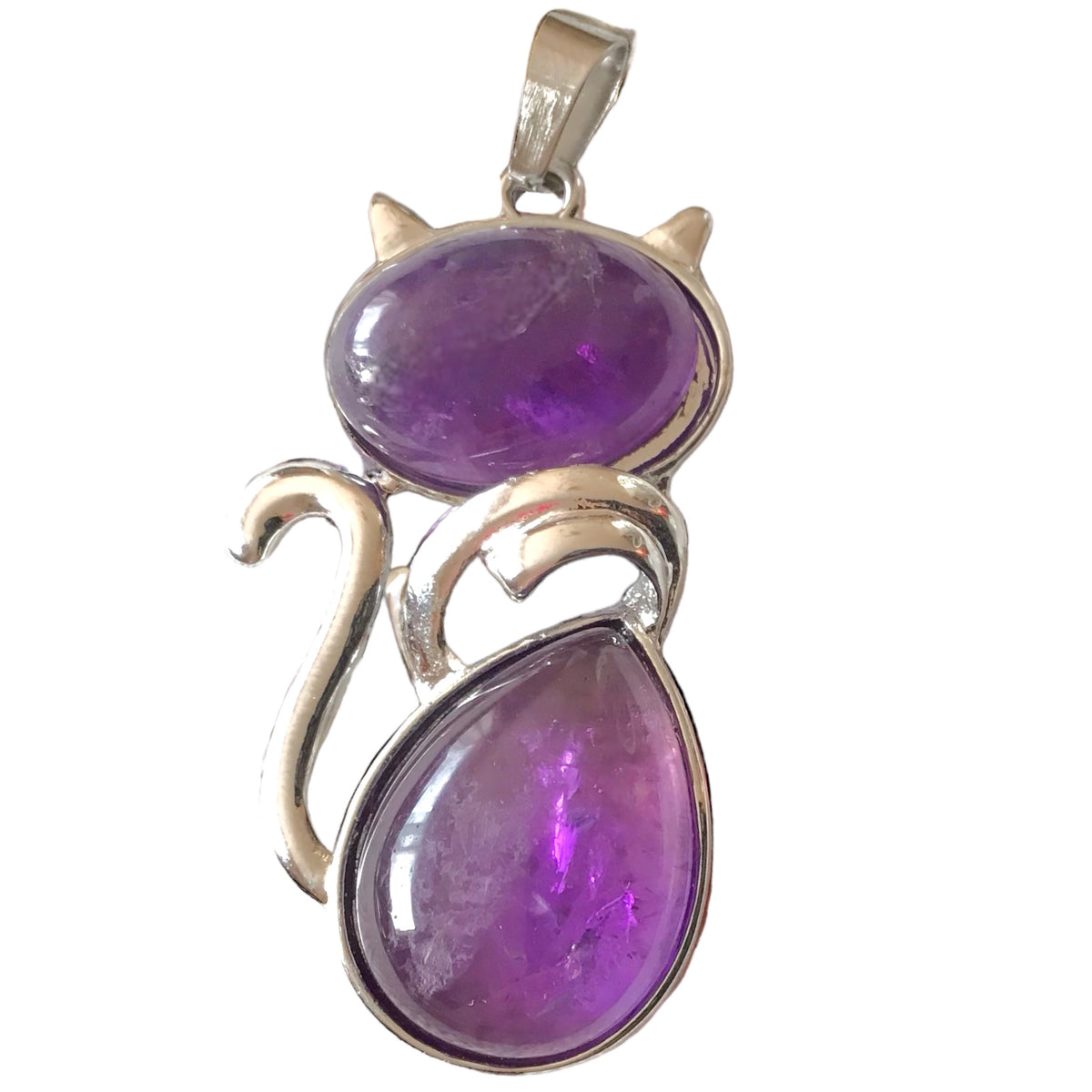 Für Katzenliebhaber <3 Steinfixx® - Edelstein Kette mit Katzen Anhänger | doppelte Edelsteine | Edelstahl versilbert | für Katzenliebhaber |farbintensiv | Sale