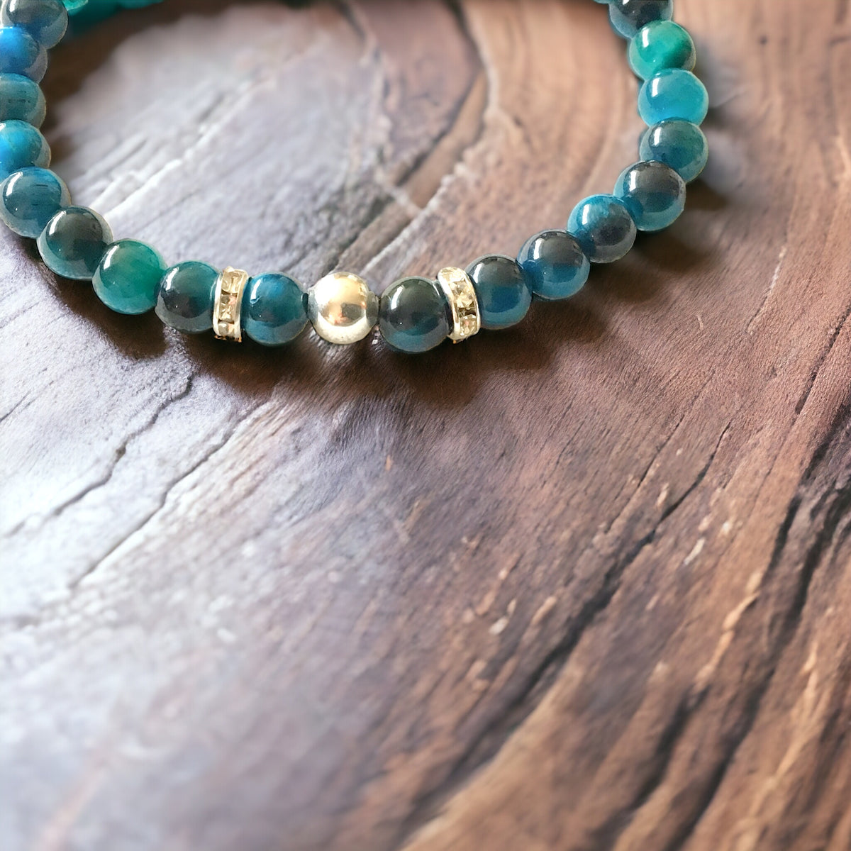 Steinfixx® - Blaues Tigerauge Perlenarmband handgemacht mit 925 Perle und versilberten Zirkoniatrennern - STARKER SCHUTZSTEIN - Hochwertiges Edelsteinarmband Handmade