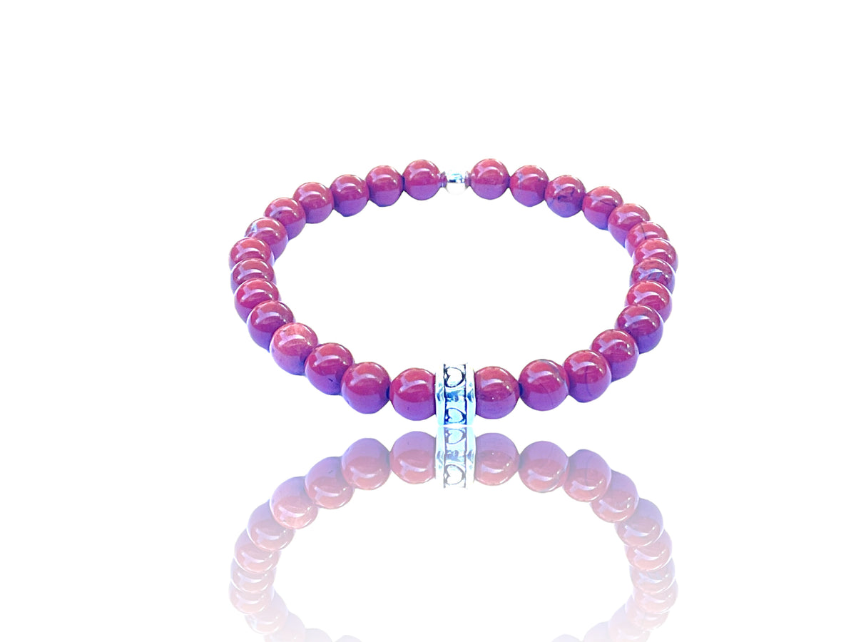 Perlenarmband aus rotem Jaspis - Hochwertiges Edelsteinarmband mit 925 Silberperle und Vintage Perle  - handgefertigt - in Geschenkbox -Lebensfreude
