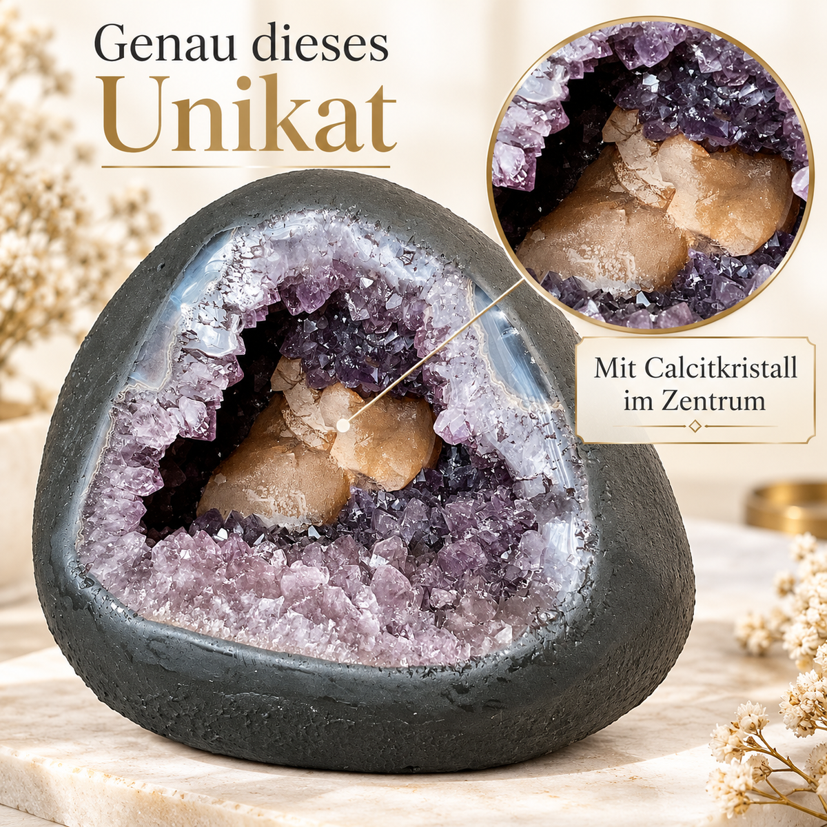 Amethyst Druse AAA-Qualität mit außergewöhnlichen Calcitkristallen & Achatzeichnungen – 5,45 kg – 19 x 17 x 15 cm – Edelstein Dekoration & Sammlerstück – Unikat Masterpiece 1699 – Brasilien