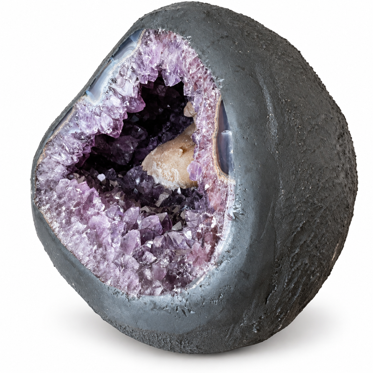 Amethyst Druse AAA-Qualität mit außergewöhnlichen Calcitkristallen & Achatzeichnungen – 5,45 kg – 19 x 17 x 15 cm – Edelstein Dekoration & Sammlerstück – Unikat Masterpiece 1699 – Brasilien
