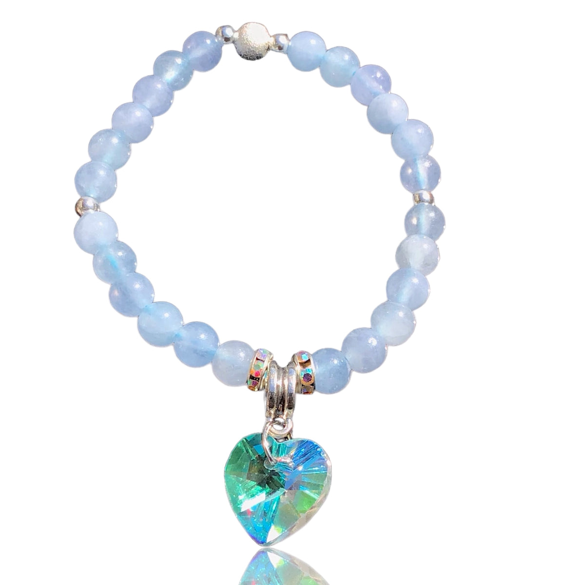 Steinfixx® - Bezauberndes Aquamarin Perlen Armband mit Angel Aura Herz, Sternstaub- und Silberperlen - inclusive edler Geschenkbox - Handmade