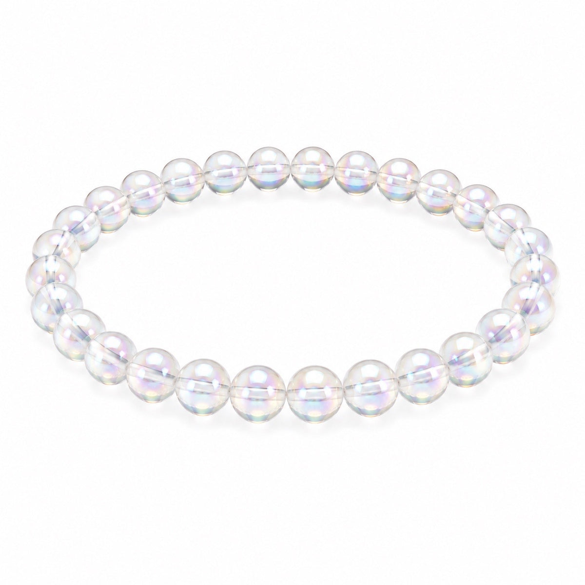 Angel Aura Perlenarmband – AAA-Qualität – 4 mm oder 6 mm Edelstein Perlen – Echter Bergkristall veredelt – 18 cm Armband für Damen & Herren