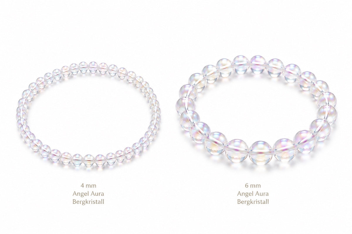 Angel Aura Perlenarmband – AAA-Qualität – 4 mm oder 6 mm Edelstein Perlen – Echter Bergkristall veredelt – 18 cm Armband für Damen & Herren