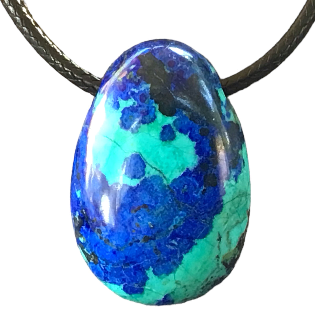 Azurit-Malachit-Chrysokoll Anhänger I Tropfenform mit Kordelkette I 20x30mm I Verschluss in 925 Silber I incl. Geschenkverpackung I AAA-Qualität I USA