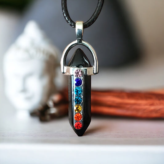 Anhänger Hexagon schwarz mit 45 cm Kordelkette - CHAKRA - 50x8x8 mm - 5 Gramm