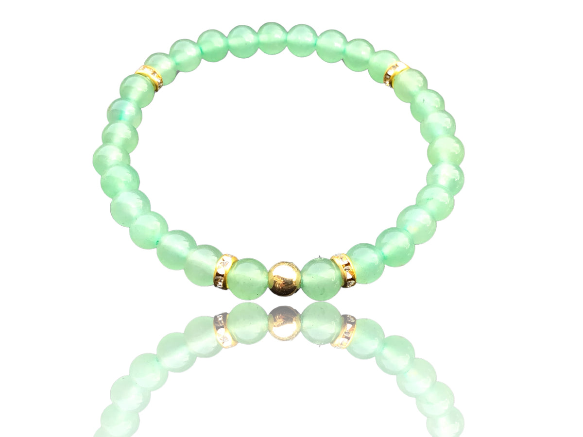 Steinfixx® - Aventurin Perlenarmband handgemacht mit vergoldeter Perle und vergoldeten Strass-Trennern - Mutmacher Hochwertiges Edelsteinarmband Armband für Damen & Herren