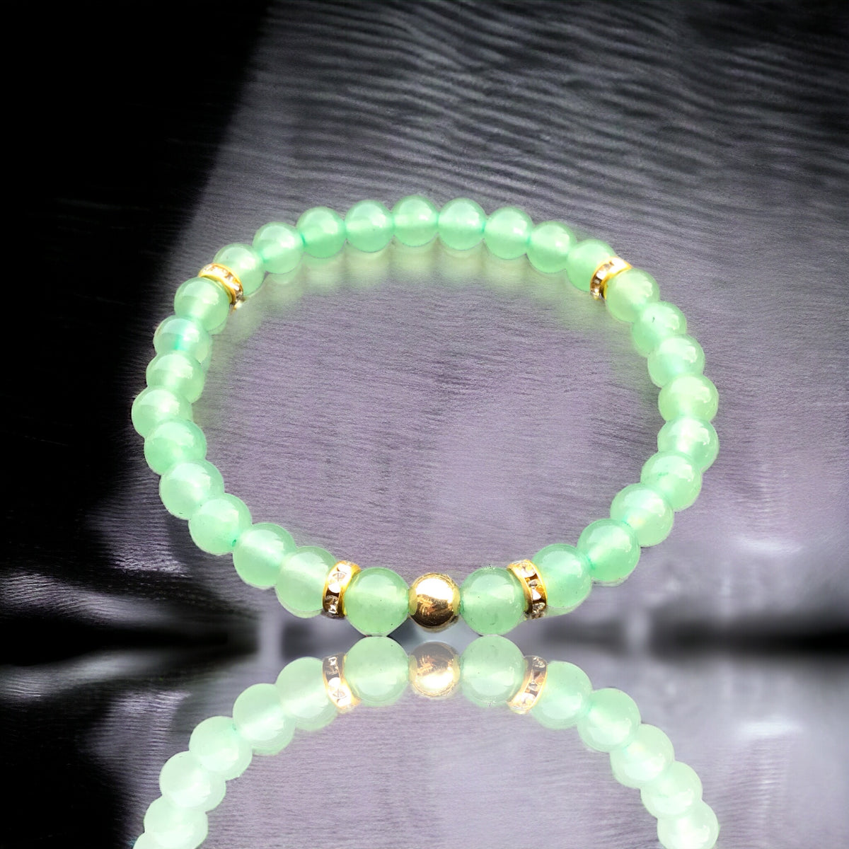 Steinfixx® - Aventurin Perlenarmband handgemacht mit vergoldeter Perle und vergoldeten Strass-Trennern - Mutmacher Hochwertiges Edelsteinarmband Armband für Damen & Herren