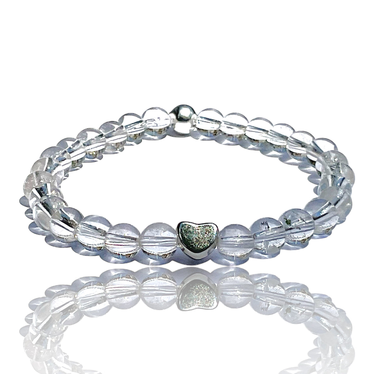 Bergkristall Edelstein Perlen Armband  *HEILUNG*  - mit 925 Silberperle und versilbertem Herzchen in Steinfixx Geschenkbox - Handmade