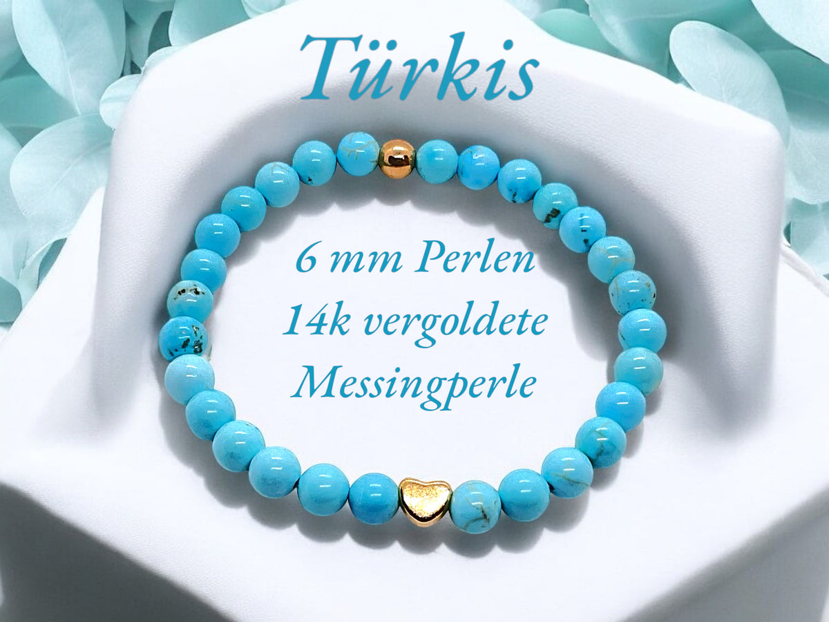 Handgefertigtes Türkis Perlenarmband  - Hochwertiges Edelsteinarmband mit 18k vergoldeten Elementen - in Geschenkbox