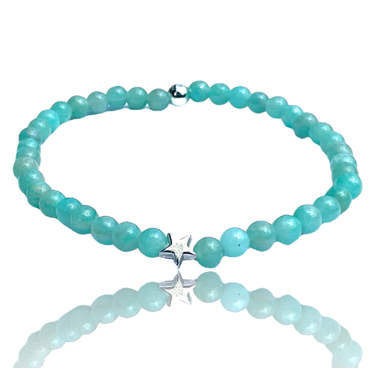 Steinfixx® Edelstein Perlenarmband Amazonit Ice mit 925 Silberperle und Herz oder Stern| Energieschmuck | in edler Geschenkbox | Handmade