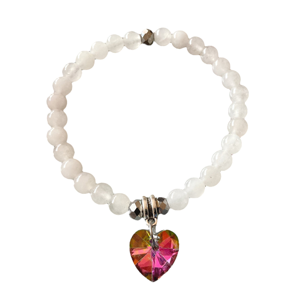 Steinfixx® - Bezauberndes weiße Jade Perlen Armband mit Angel Aura Herz, Edelsteinarmband - inclusive edler Geschenkbox - Handmade