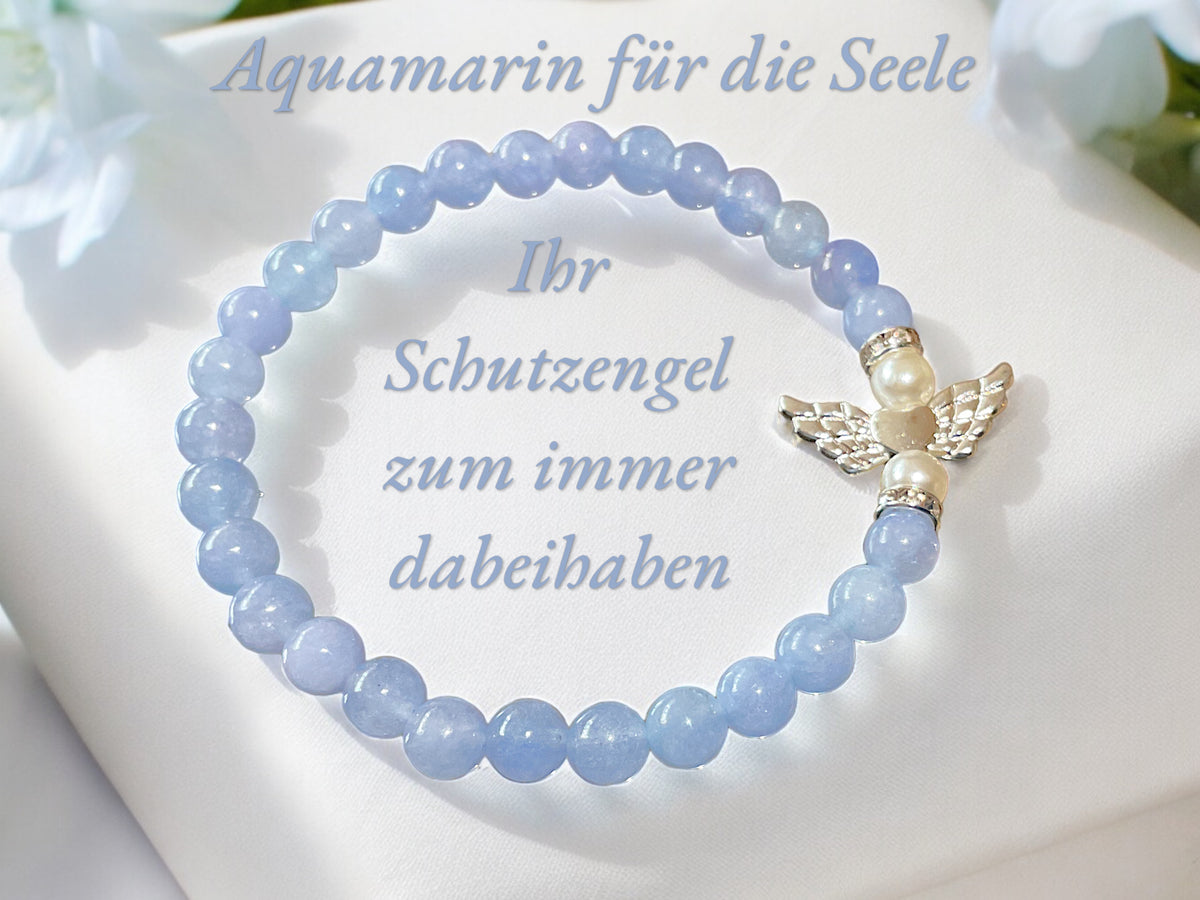Steinfixx® - Bezauberndes Aquamarin Schutzengel Perlen Armband 4mm oder 6mm - inclusive edler Geschenkbox - Handmade - Madagaskar
