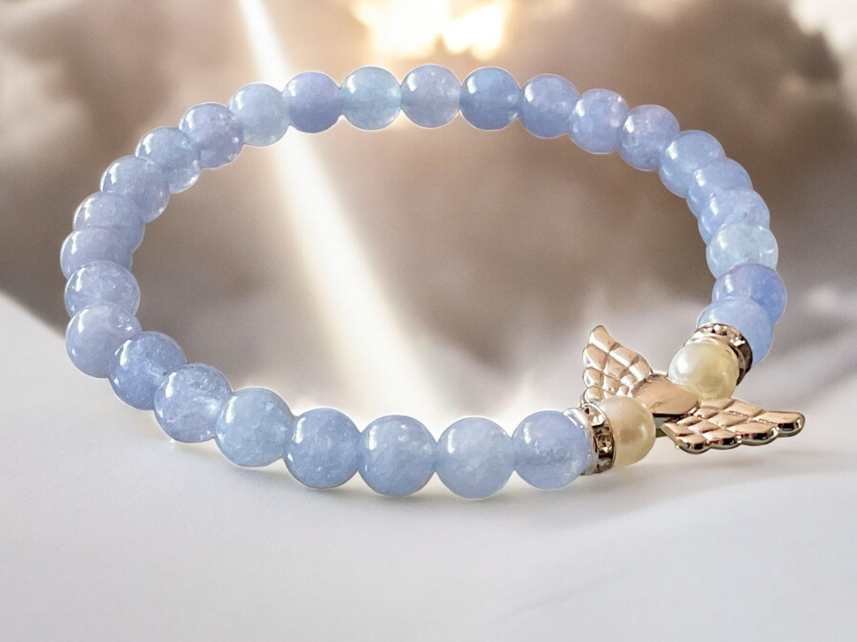 Steinfixx® - Bezauberndes Aquamarin Schutzengel Perlen Armband 4mm oder 6mm - inclusive edler Geschenkbox - Handmade - Madagaskar