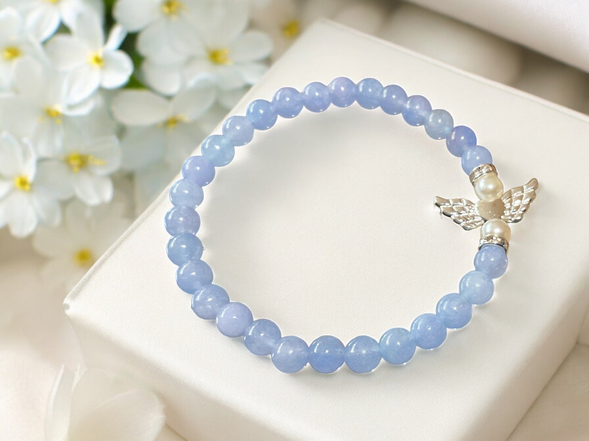 Steinfixx® - Bezauberndes Aquamarin Schutzengel Perlen Armband 4mm oder 6mm - inclusive edler Geschenkbox - Handmade - Madagaskar