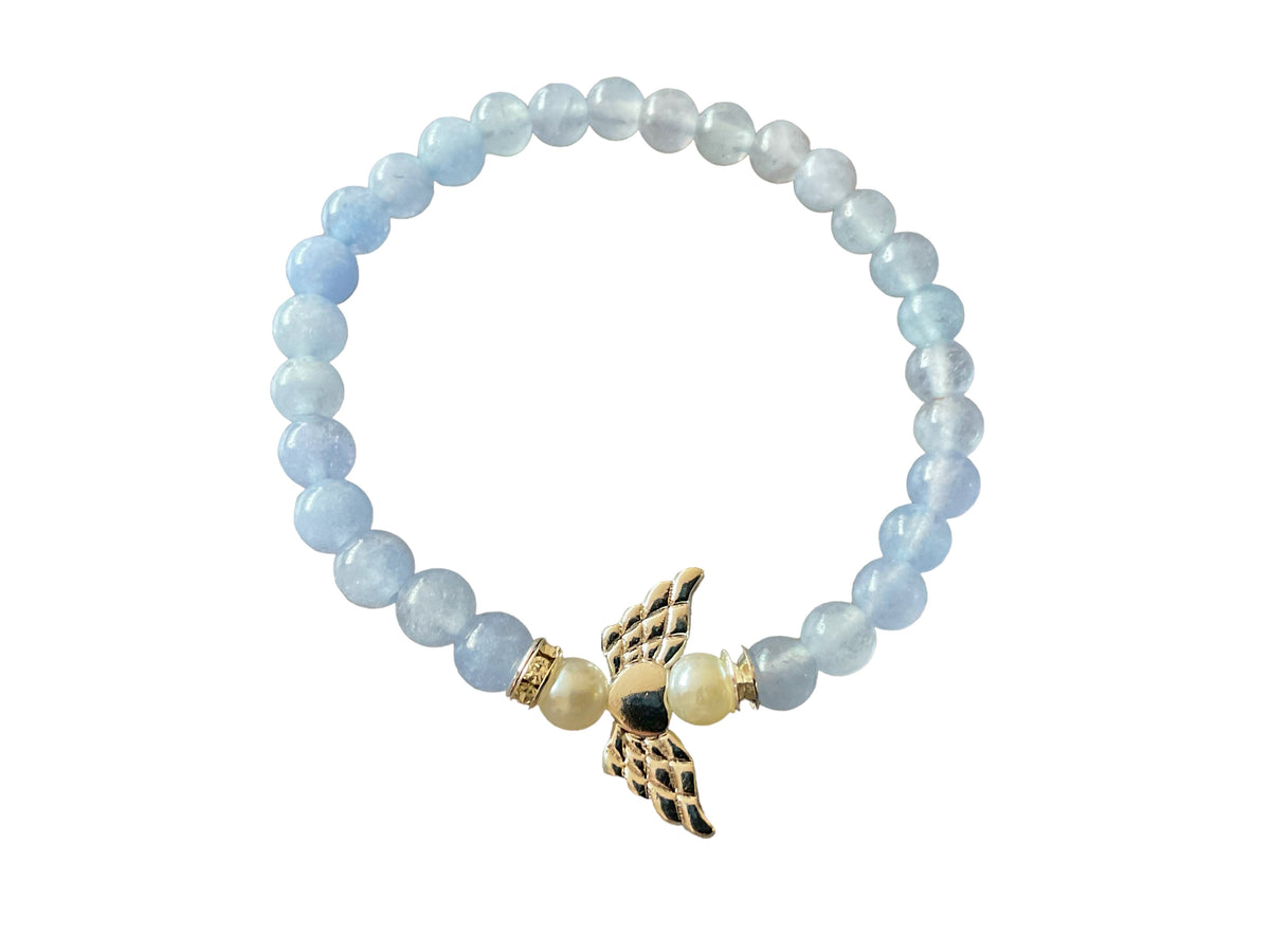 Steinfixx® - Bezauberndes Aquamarin Schutzengel Perlen Armband 4mm oder 6mm - inclusive edler Geschenkbox - Handmade - Madagaskar