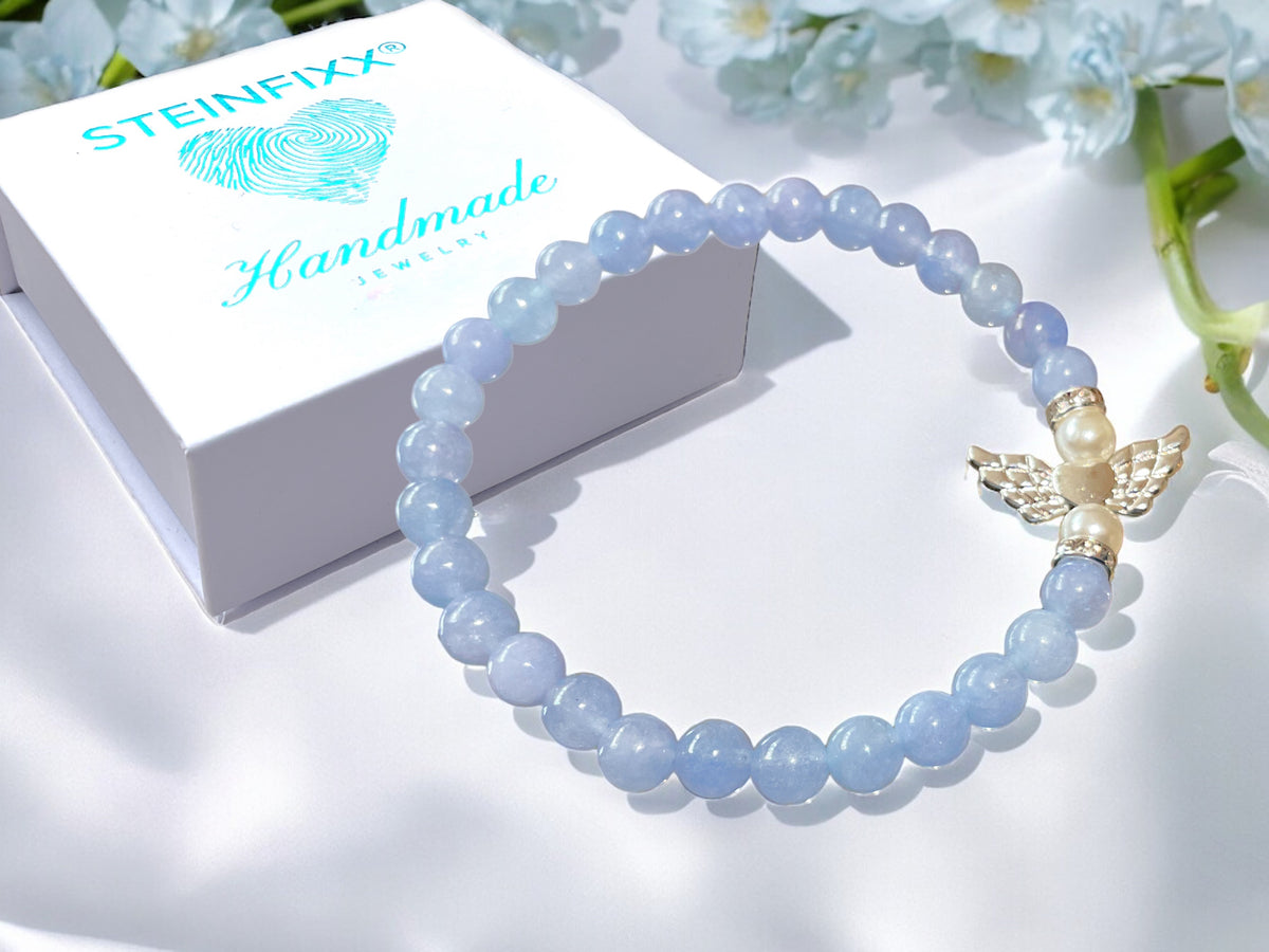 Steinfixx® - Bezauberndes Aquamarin Schutzengel Perlen Armband 4mm oder 6mm - inclusive edler Geschenkbox - Handmade - Madagaskar