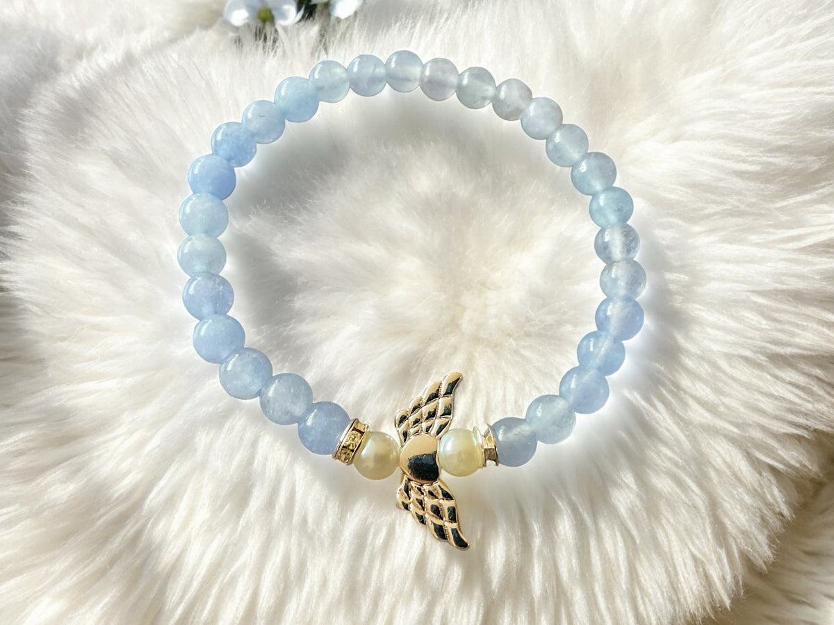 Steinfixx® - Bezauberndes Aquamarin Schutzengel Perlen Armband 4mm oder 6mm - inclusive edler Geschenkbox - Handmade - Madagaskar