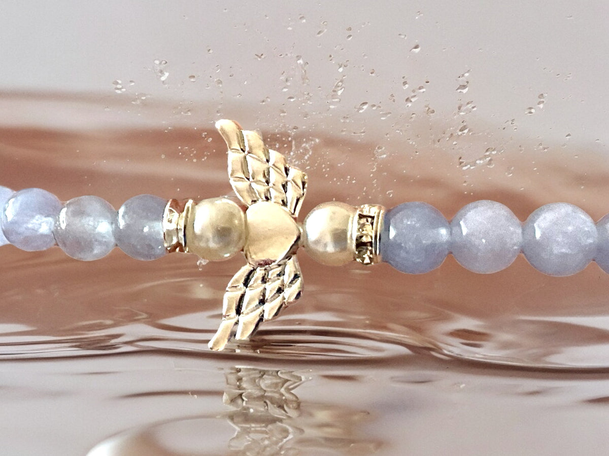 Steinfixx® - Bezauberndes Aquamarin Schutzengel Perlen Armband 4mm oder 6mm - inclusive edler Geschenkbox - Handmade - Madagaskar