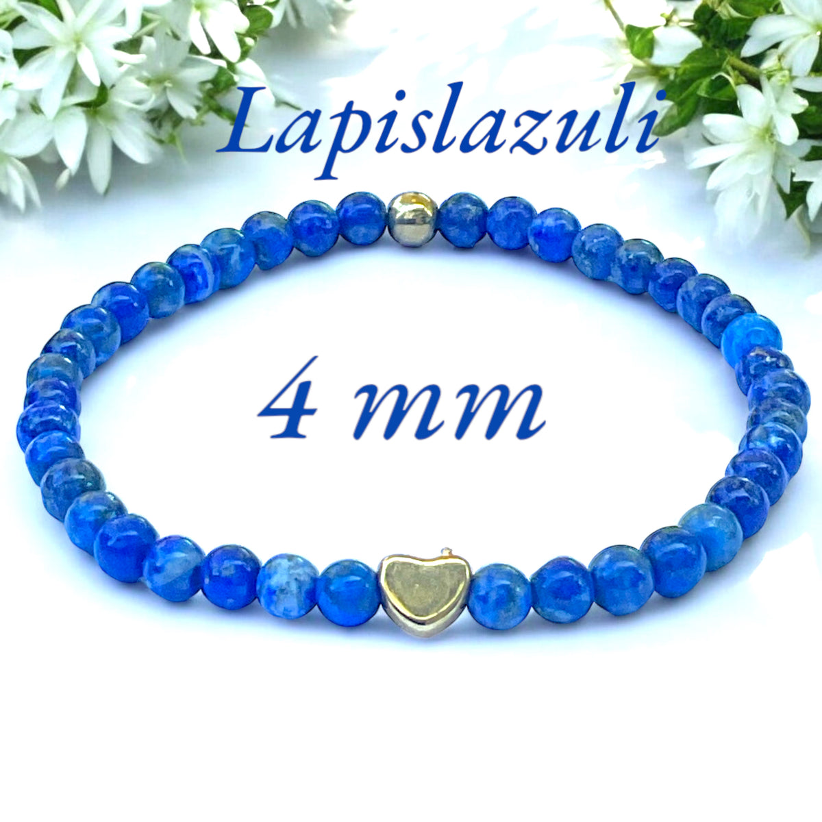 Elegantes Lapislazuli Perlenarmband - Hochwertiges Edelsteinarmband mit vergoldeter Perle und entzückendem Herzchen - Handmade - in Geschenkbox - Stein der Könige