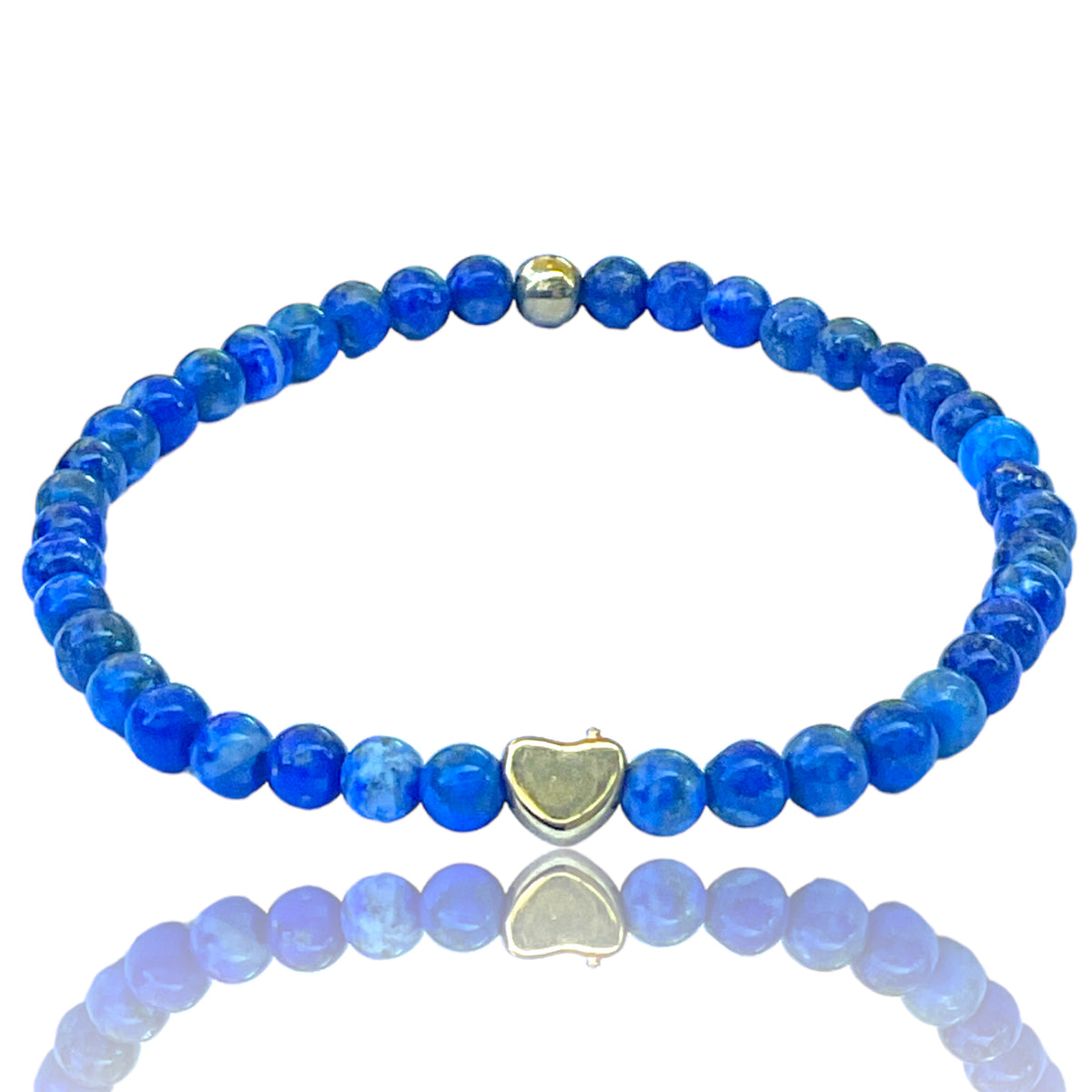Elegantes Lapislazuli Perlenarmband - Hochwertiges Edelsteinarmband mit vergoldeter Perle und entzückendem Herzchen - Handmade - in Geschenkbox - Stein der Könige
