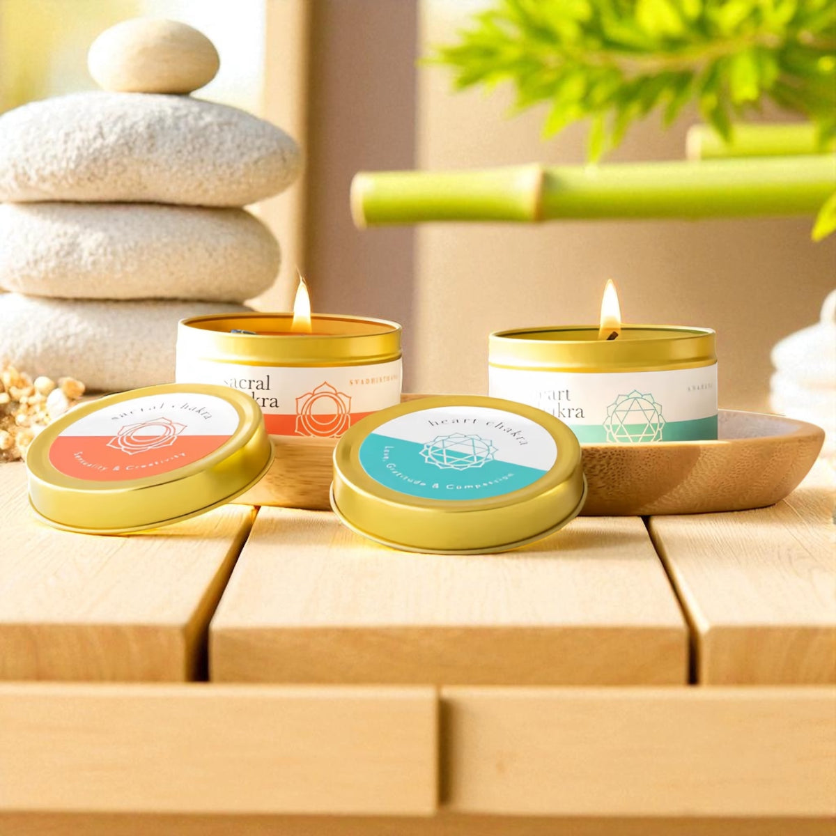 7 Chakra Duftkerzen Geschenkset – handgegossene Kerzen mit Edelsteinen – Chakra-Armband & Karten – hochwertige Geschenkbox