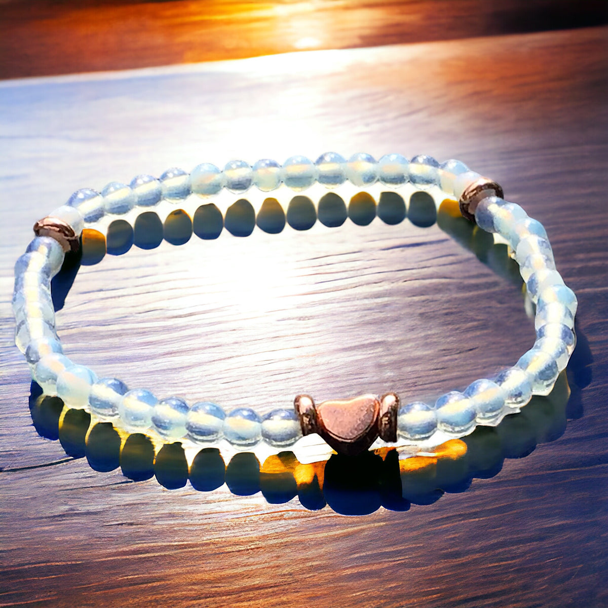 Perlenarmband Opalith mit 14 k vergoldeten Elementen in rose - Edelsteinarmband - Handmade - inclusive edler Geschenkbox