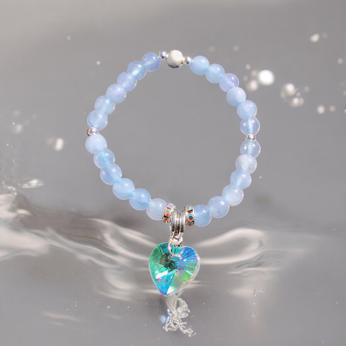 Steinfixx® - Bezauberndes Aquamarin Perlen Armband mit Angel Aura Herz, Sternstaub- und Silberperlen - inclusive edler Geschenkbox - Handmade
