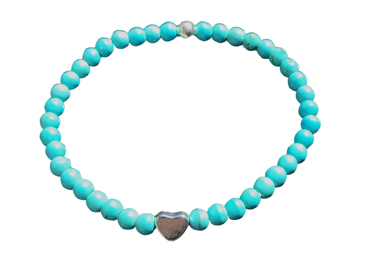 Handgefertigtes Türkenit Perlenarmband  - Hochwertiges Edelsteinarmband mit 925 Silberperle und Edelstahlherzchen - in Geschenkbox