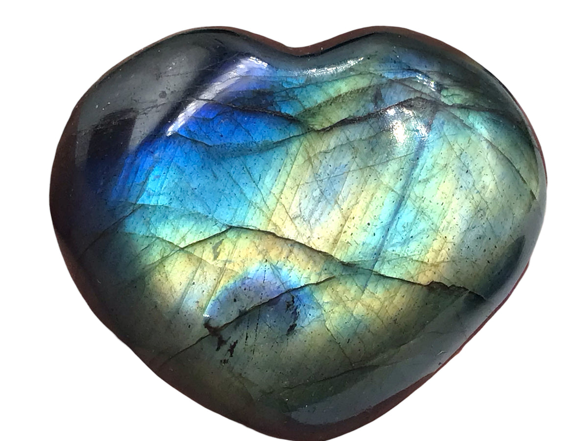 Labradorit Edelstein Herz AAA-Qualität – Madagaskar – 42 × 40 × 13 mm – ca. 28 g – Naturstein – mit Edelsteinkarte & Geschenkbox
