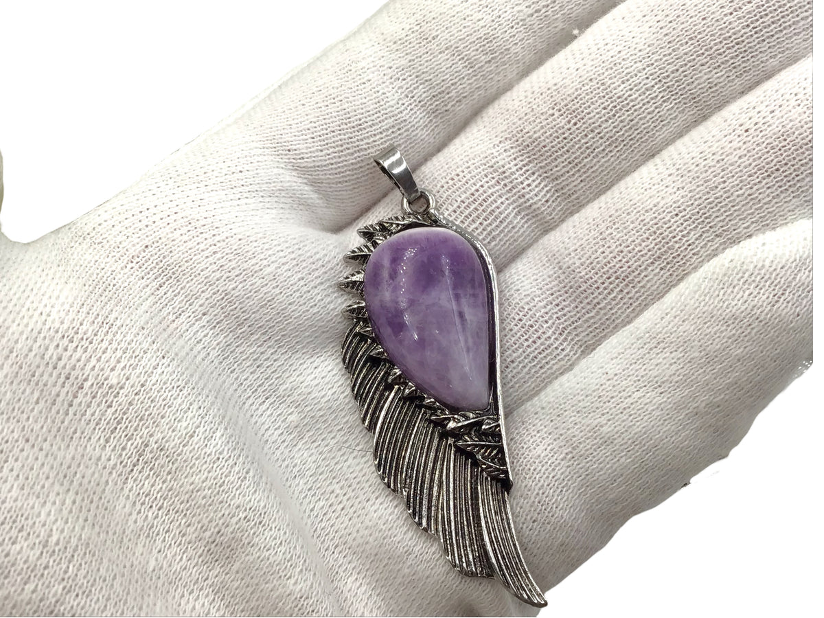Steinfixx® -  Engelsflügel Anhänger mit echtem Amethyst Edelstein Tropfen | farbintensiv