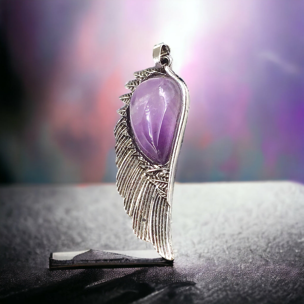 Steinfixx® -  Engelsflügel Anhänger mit echtem Amethyst Edelstein Tropfen | farbintensiv