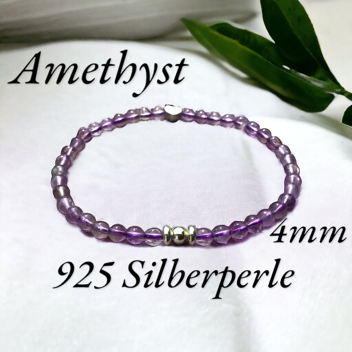 Elegantes Perlenarmband aus Amethyst - Hochwertiges Edelsteinarmband mit 925 Silberperlen und entzückendem Herzchen - handgefertigt - in Geschenkbox - Reinigung und Kraft