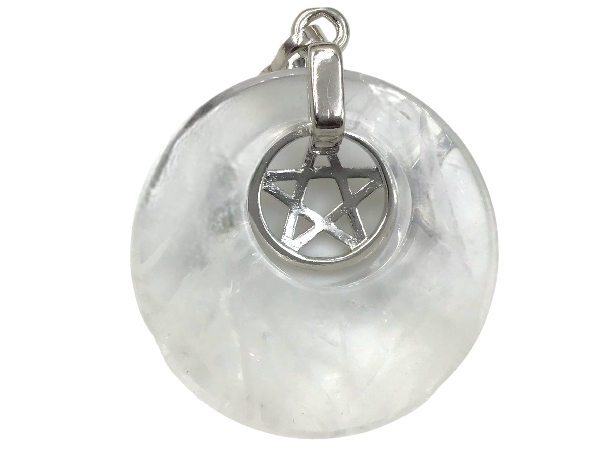 Steinfixx® -  Bergkristall Donut mit machtvoller Verzierung - dreifacher Mond und Pentagramm | Wicca | Urkraft | Licht | starkes Schutzsymbol