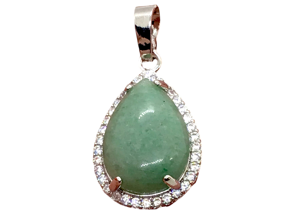 Steinfixx® -  Royale Edelstein Anhänger in Tropfenform, umrahmt von Zirkonia, Edelstahl versilbert