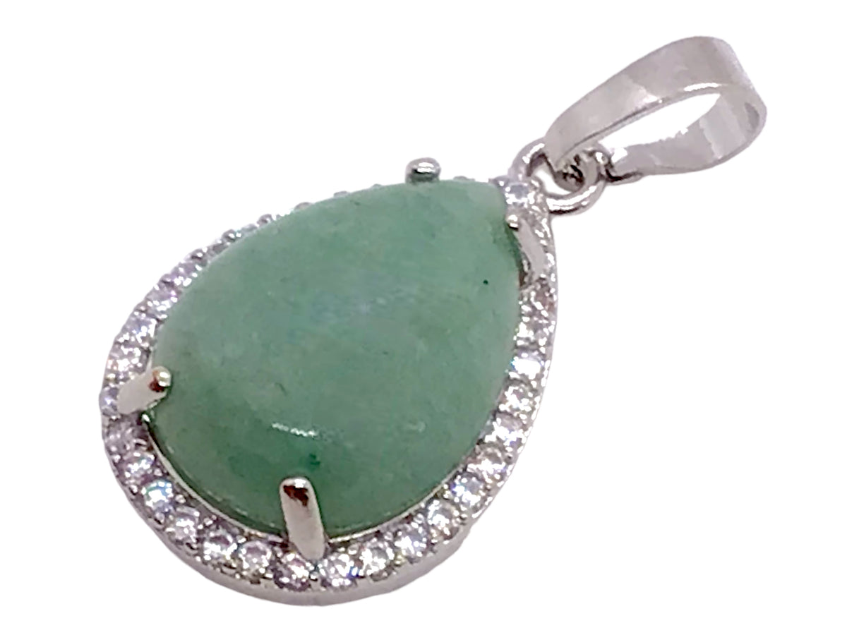 Steinfixx® -  Royale Edelstein Anhänger in Tropfenform, umrahmt von Zirkonia, Edelstahl versilbert